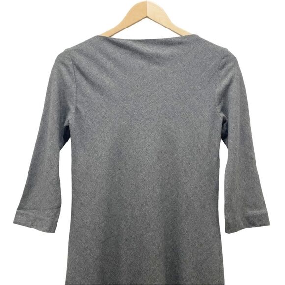 Theory Stretch Wool Boatneck Fitted Sheath Charcoal Gray 3/4 Sleeve Dress Size 2 - Picture 6 of 10